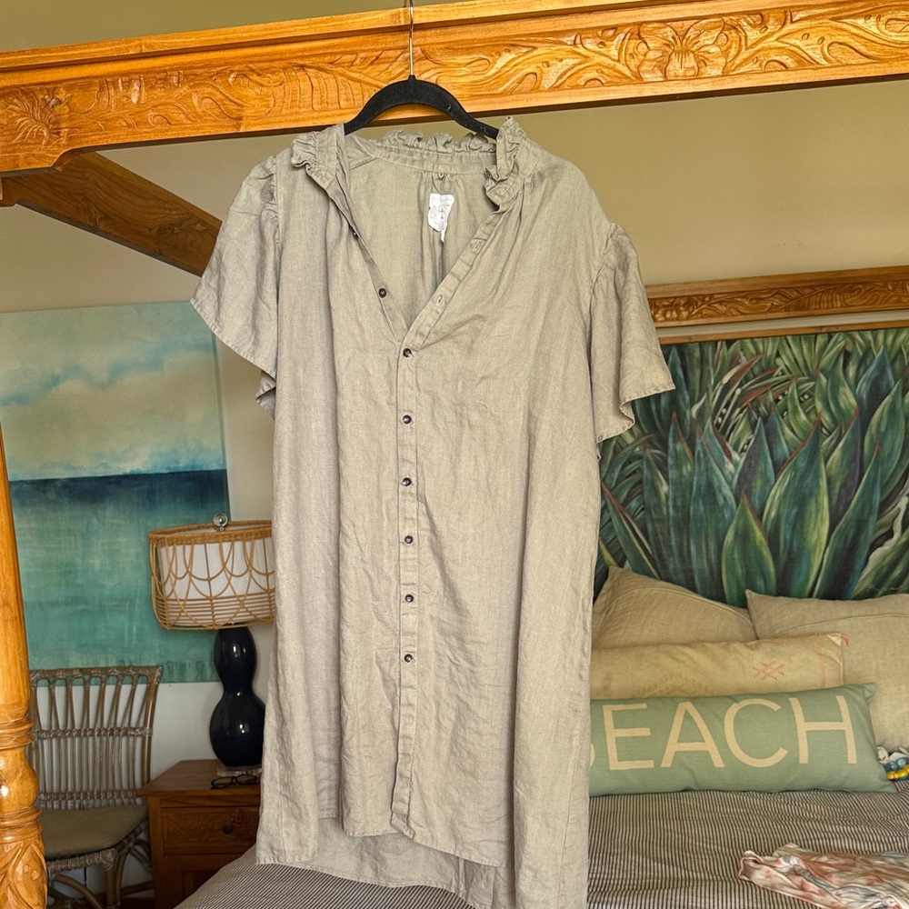 Acacia Swimwear Button Down Shirt Dress in Gray